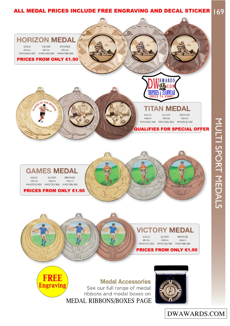DW Awards Ireland Multi Sport Medals Bespoke Custom Medals Cheap