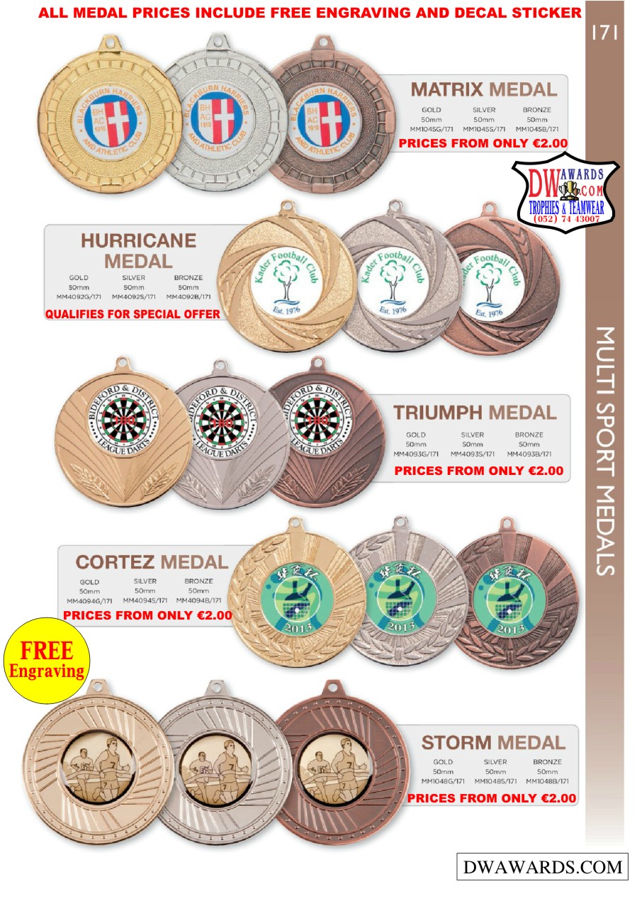 DW Awards Ireland Multi Sport Medals Bespoke Custom Medals Cheap