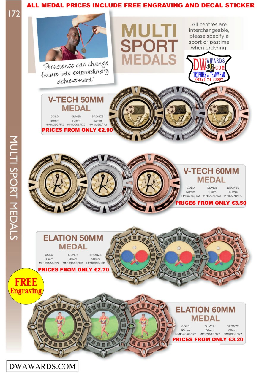 DW Awards Ireland Multi Sport Medals Bespoke Custom Medals Cheap