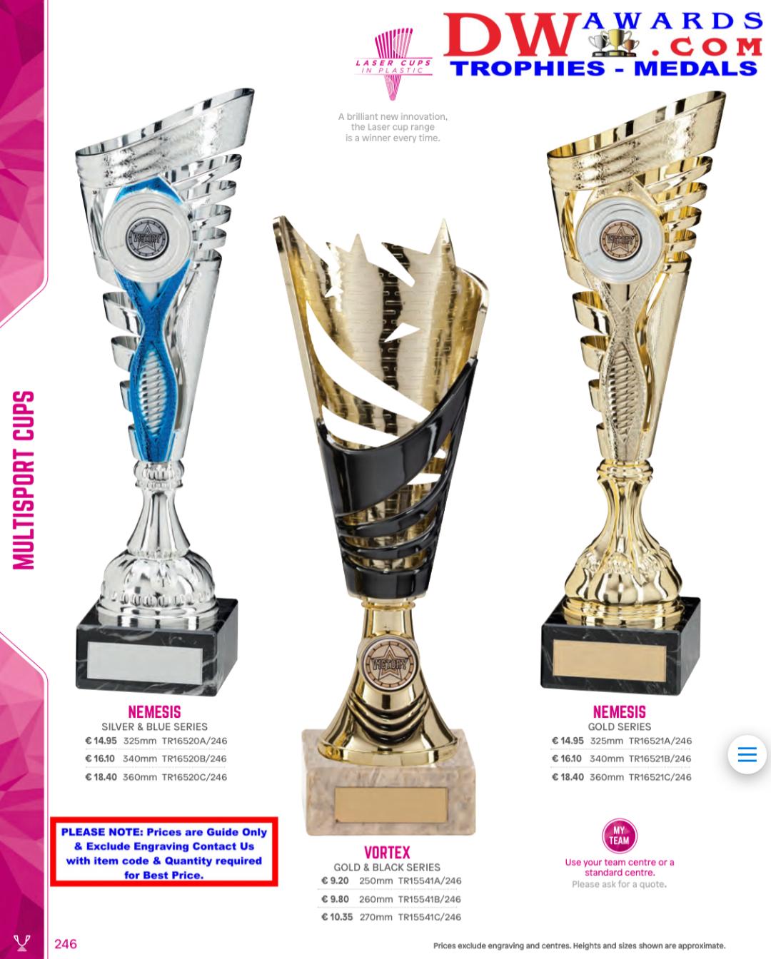 Stunning SILVER & BLUE 3 sizes Multisport Award Nemesis Cup FREE Engraving