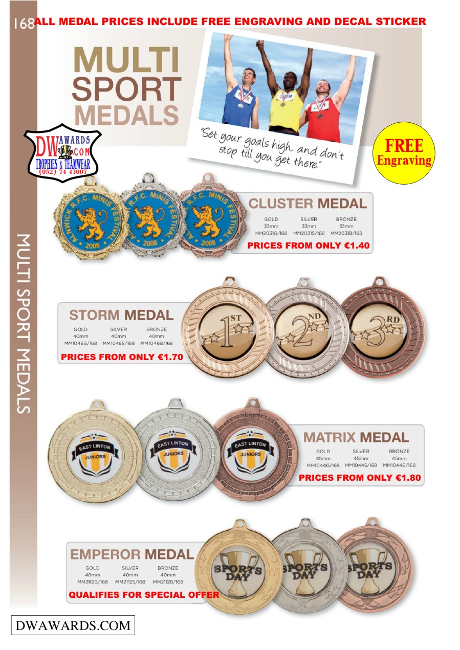 DW Awards Ireland Multi Sport Medals Bespoke Custom Medals Cheap